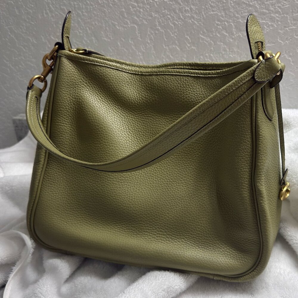 Rare, barely-used Coach Soft Pebble Leather Cary Shoulder Bag - Moss?Sage?